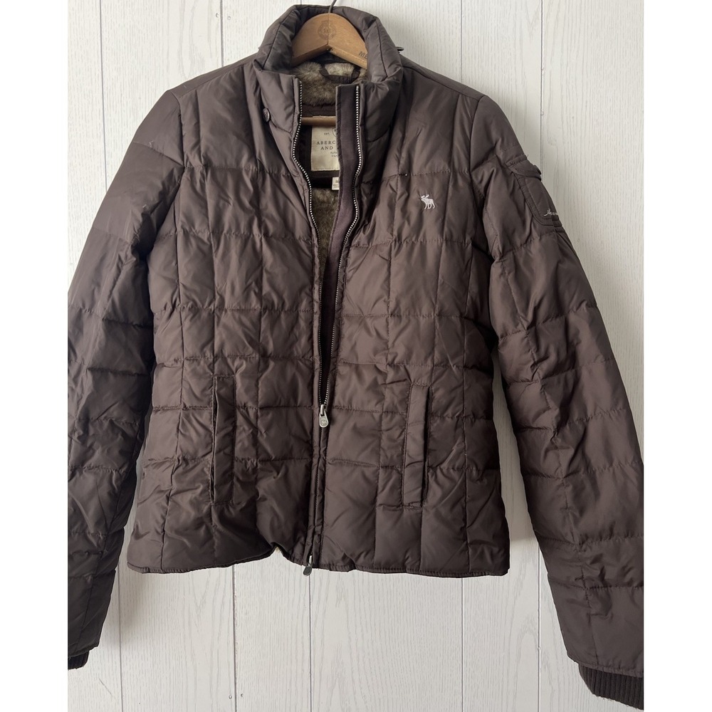 Vintage Y2K Abercrombie Fitch Jacket Women M Brown Down Feather Quilted Puffer